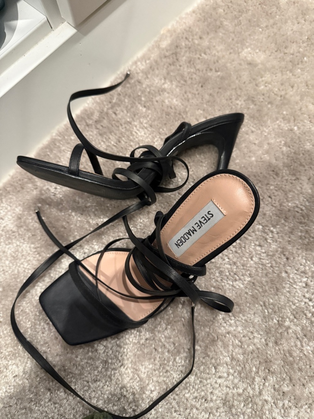 Steve Madden Black Strappy Lace-Up Square-Toe Heels